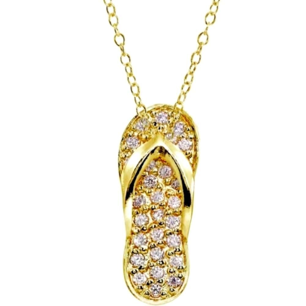 Golden Flashed Sterling Silver Created Morganite Flip-Flop Beach Sandal Necklace